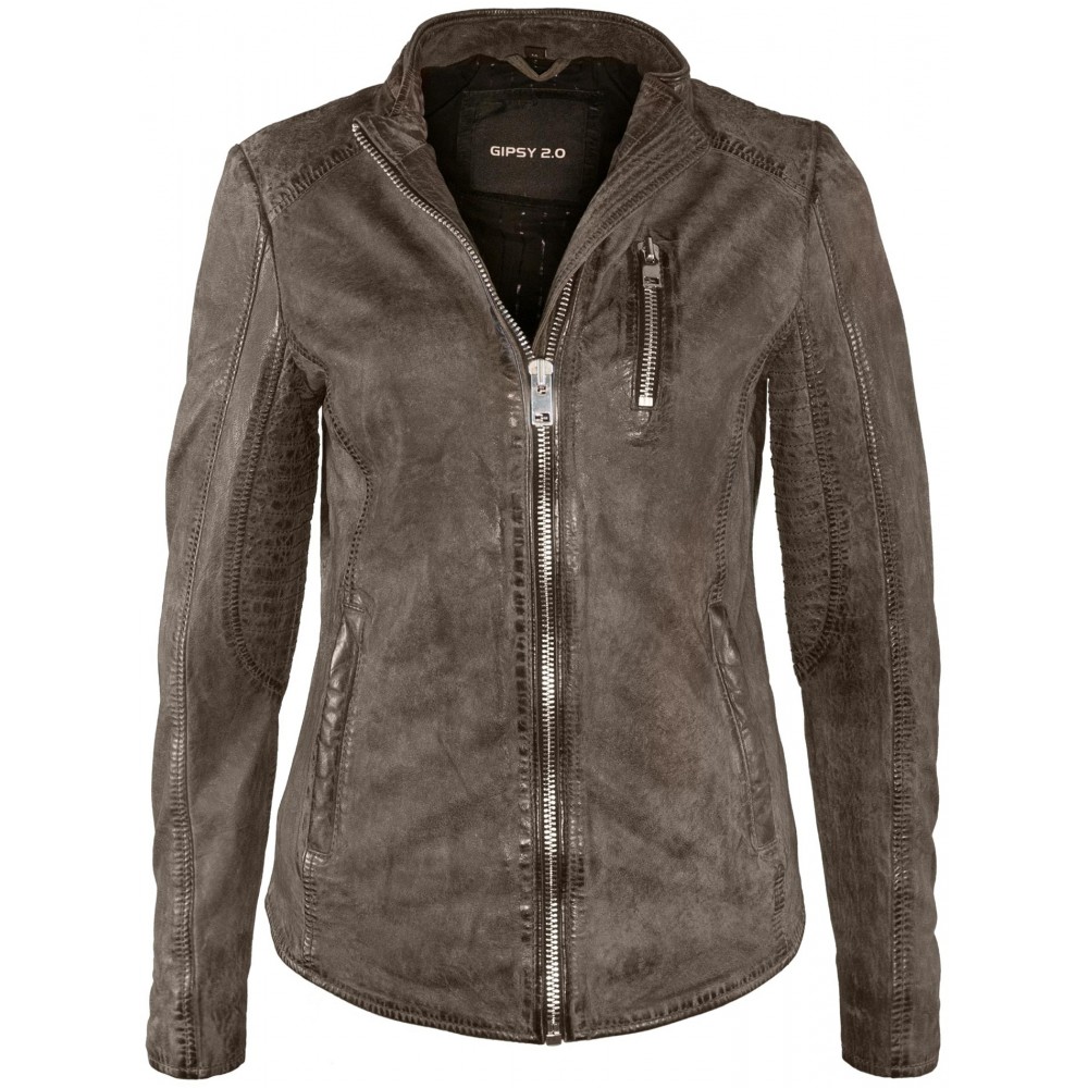 Geaca de Piele Naturala Dama Gipsy Gri Inchis Anise SF LVWW - readytowear