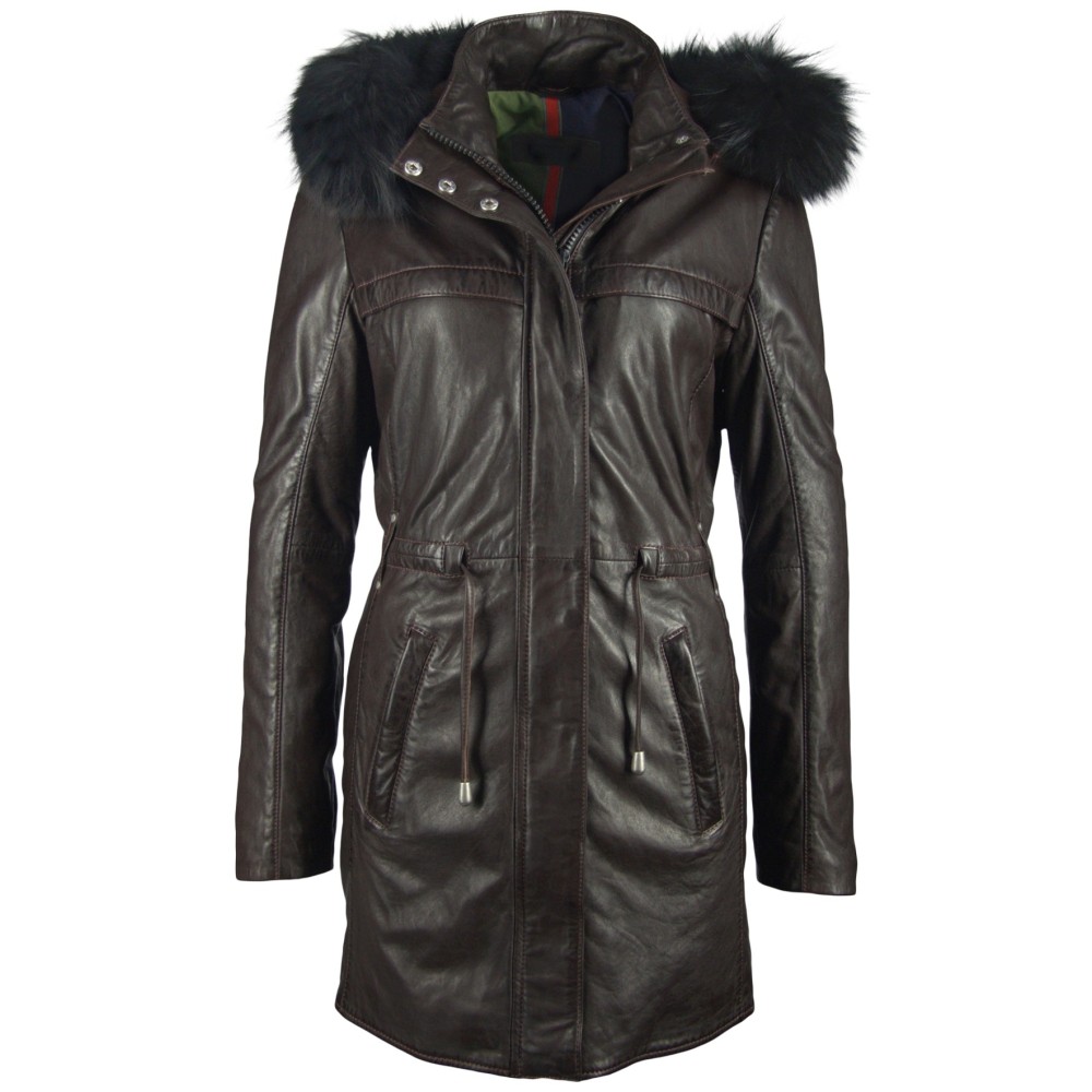 Geaca Lunga de Piele Dama Deercraft Maro Inchis Aubrey NSLONTV W geci de piele - readytowear.ro