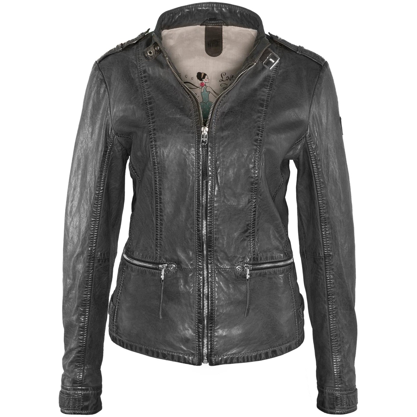 Geaca de Piele Naturala Dama Gipsy Grafit Bea LGAWV – IMBRACAMINTE