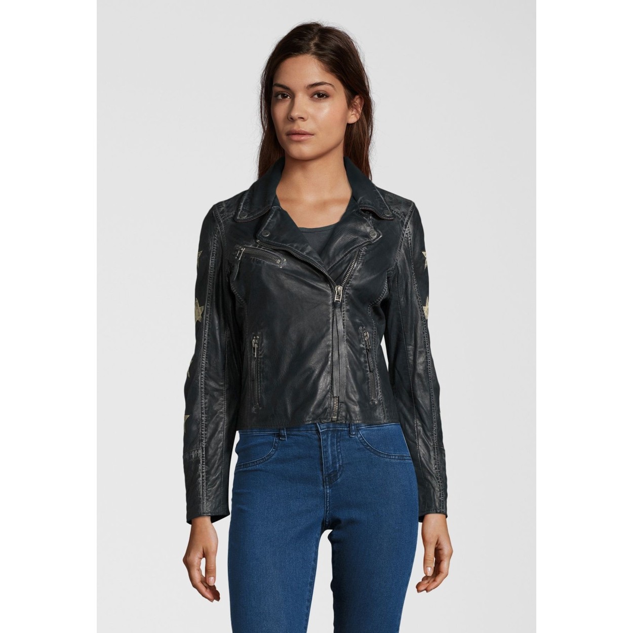 Geaca de Piele Naturala Dama Gipsy Bleumarin Cady LARETV – IMBRACAMINTE