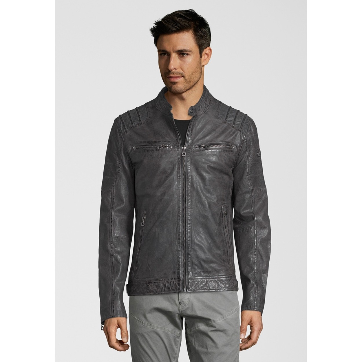 Geaca de Piele Naturala Barbati Gipsy Gri Inchis Camren S19 LASYV – IMBRACAMINTE