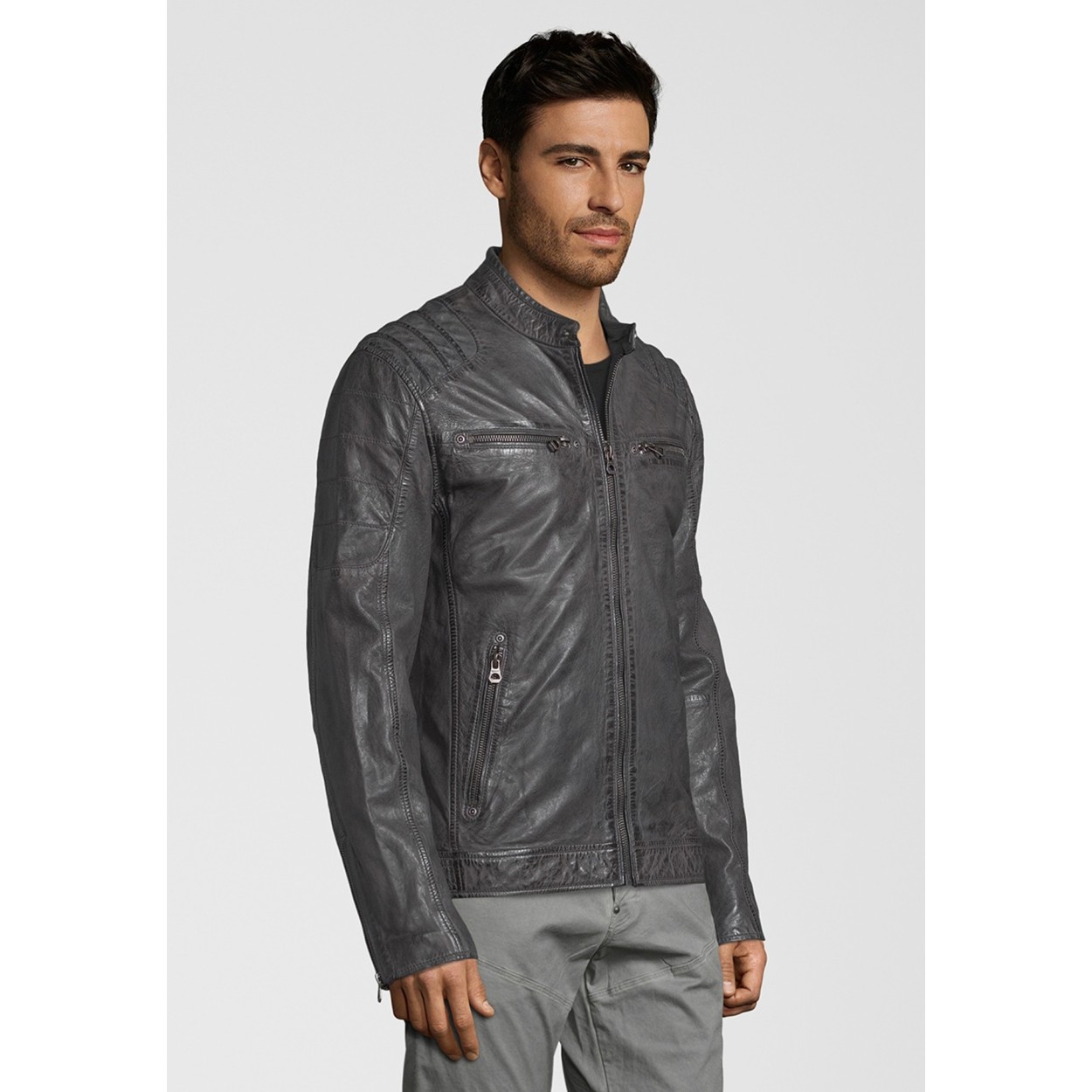 Geaca de Piele Naturala Barbati Gipsy Gri Inchis Camren S19 LASYV – IMBRACAMINTE