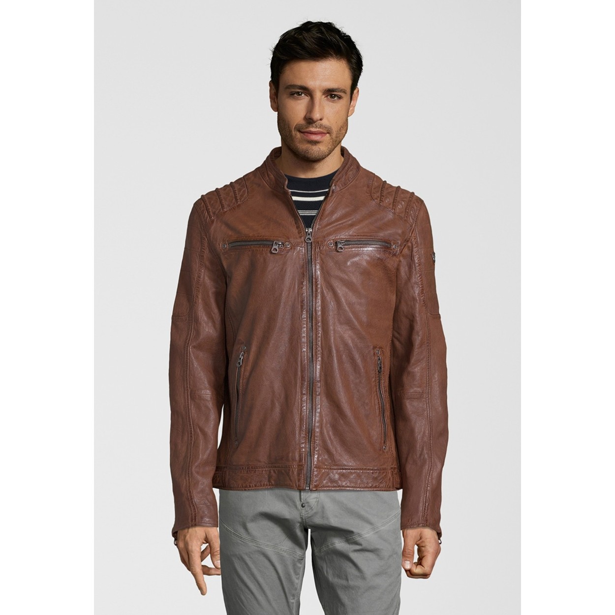 Geaca de Piele Naturala Barbati Gipsy Coniac Inchis Camren S19 LASYV – IMBRACAMINTE