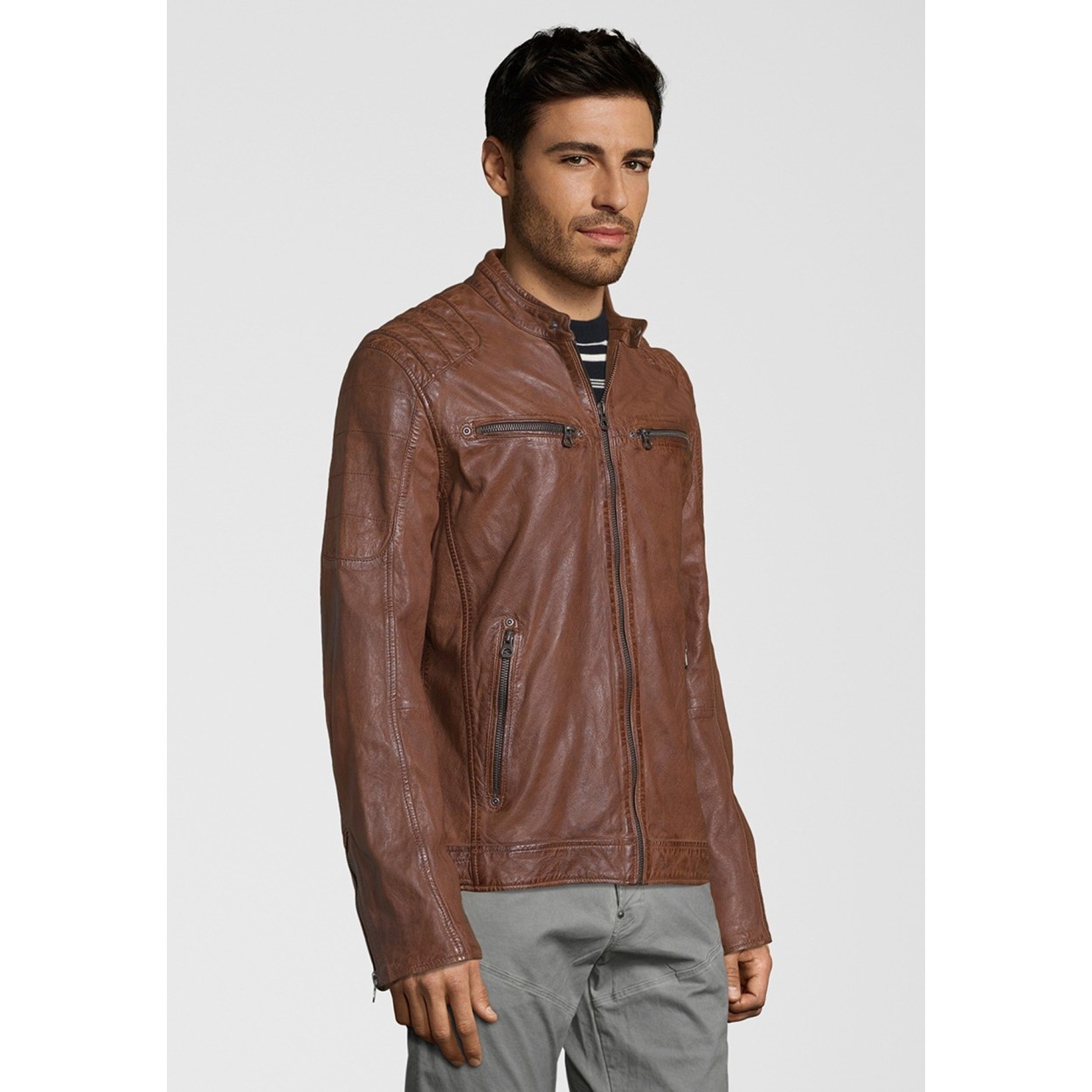 Geaca de Piele Naturala Barbati Gipsy Coniac Inchis Camren S19 LASYV – IMBRACAMINTE
