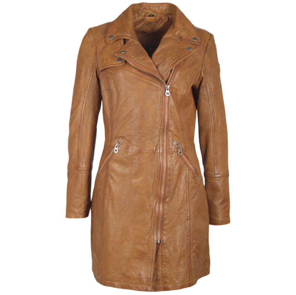 Geaca Lunga de Piele Naturala Dama Gipsy Coniac Inchis Caro LONTV – IMBRACAMINTE