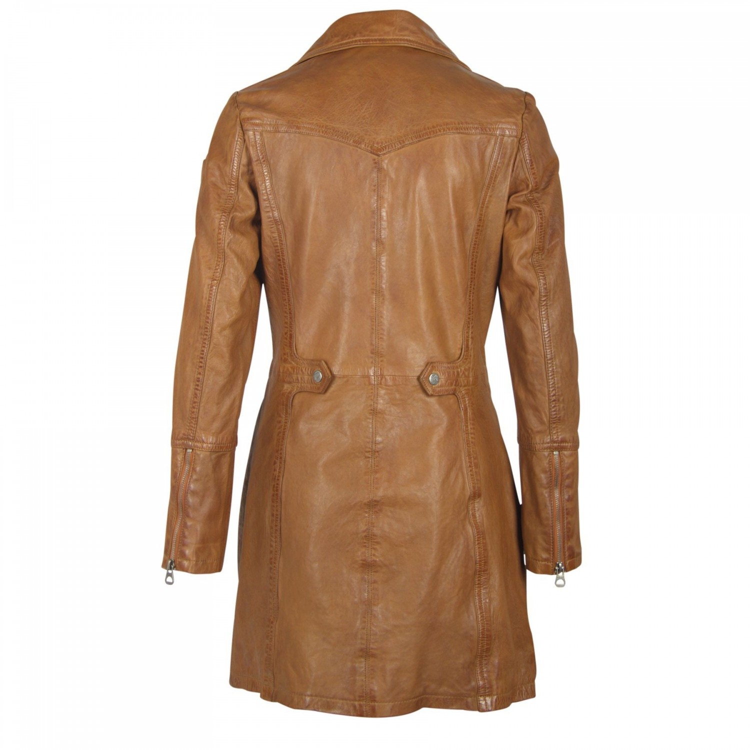 Geaca Lunga de Piele Naturala Dama Gipsy Coniac Inchis Caro LONTV – IMBRACAMINTE