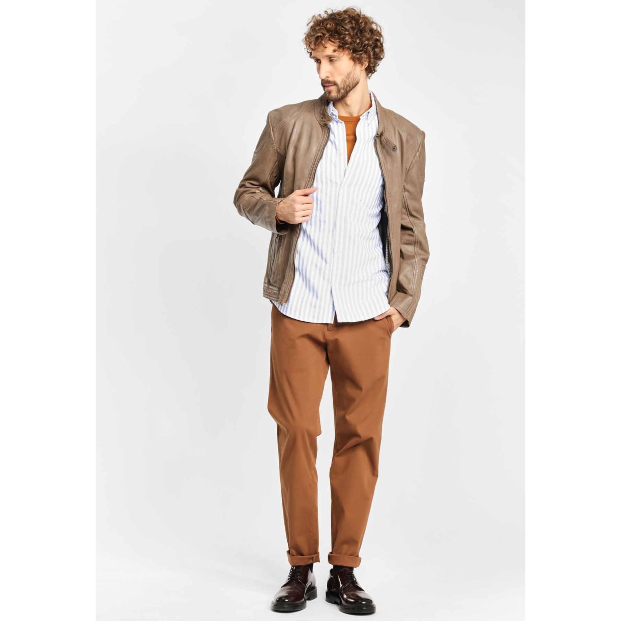 Geaca de Piele Naturala Barbati Gipsy Gri Ciel LAAV – IMBRACAMINTE