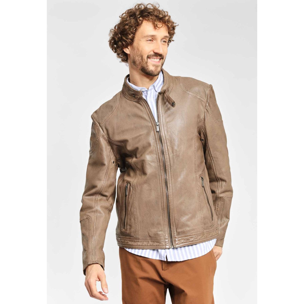 Geaca de Piele Naturala Barbati Gipsy Gri Ciel LAAV – IMBRACAMINTE