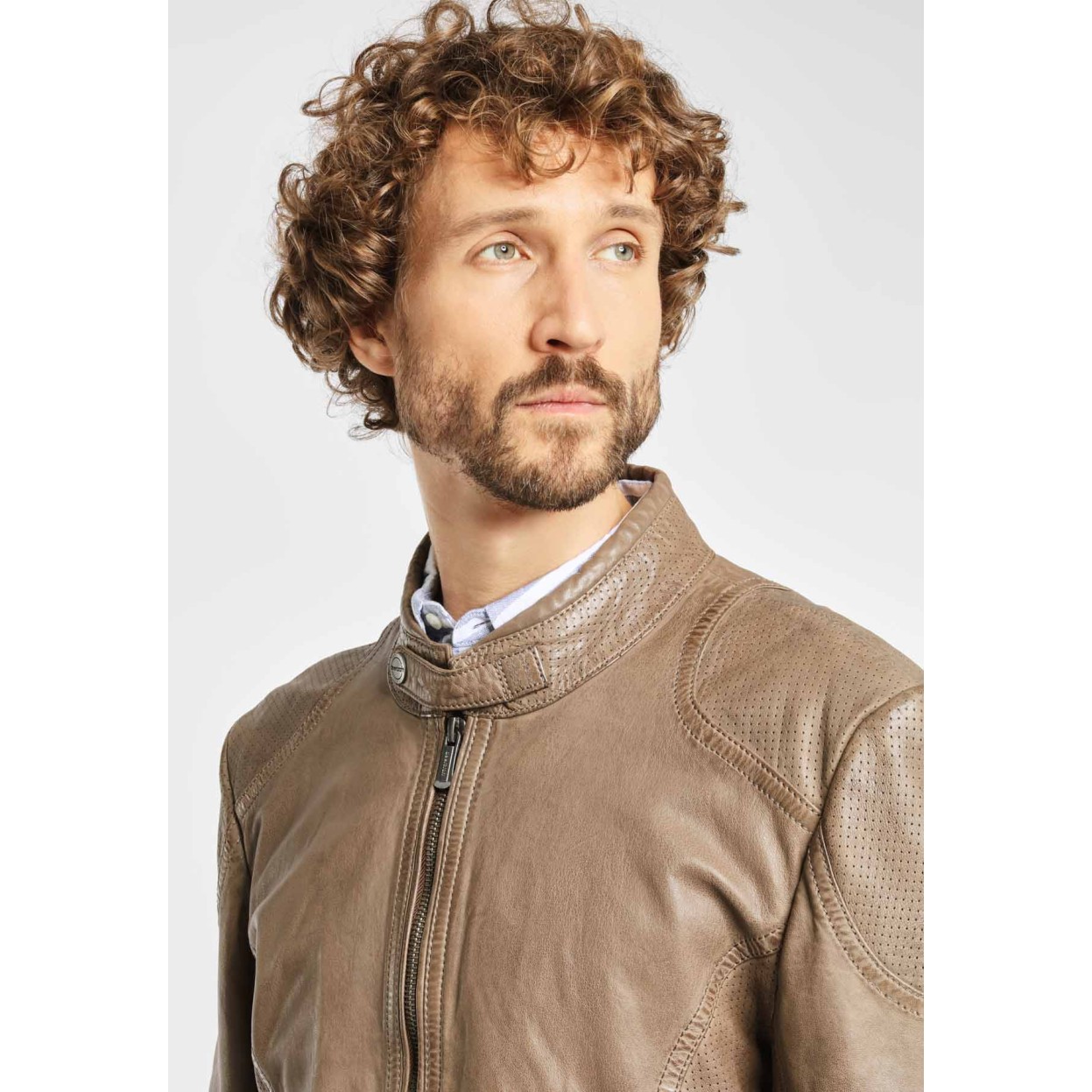 Geaca de Piele Naturala Barbati Gipsy Gri Ciel LAAV – IMBRACAMINTE