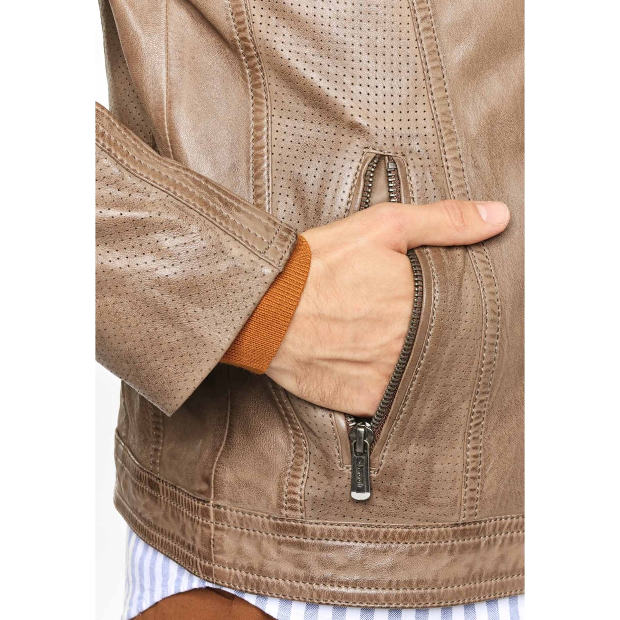 Geaca de Piele Naturala Barbati Gipsy Gri Ciel LAAV – IMBRACAMINTE