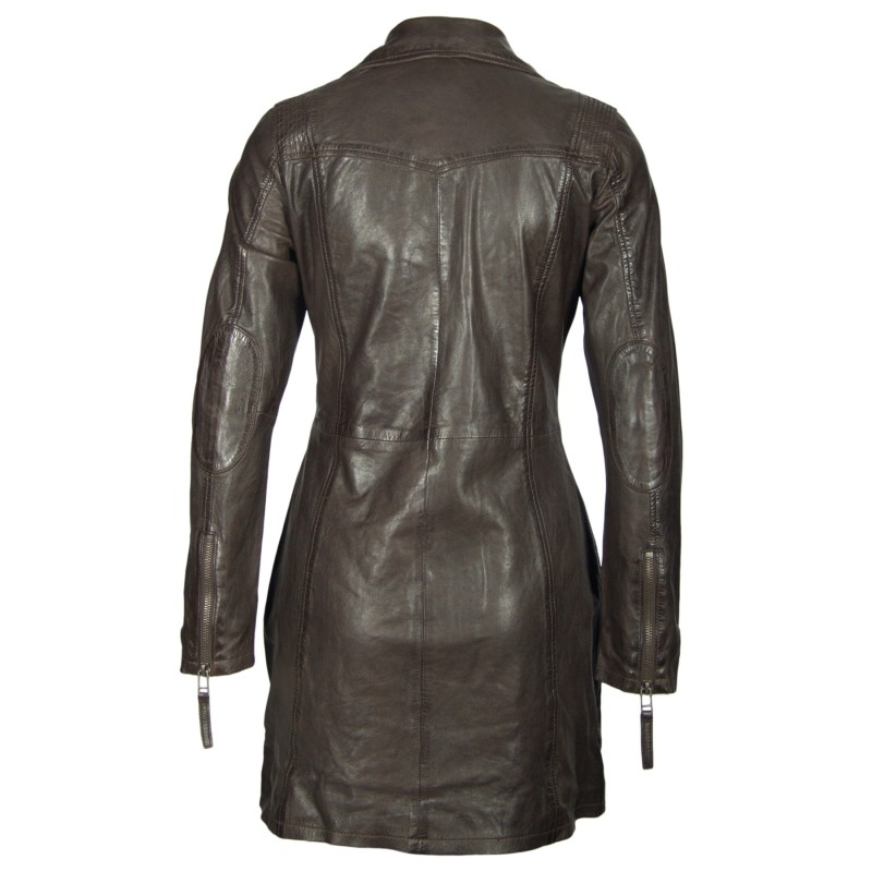 Geaca Lunga de Piele Naturala Dama Gipsy Maro Inchis Cleo LONTV – IMBRACAMINTE