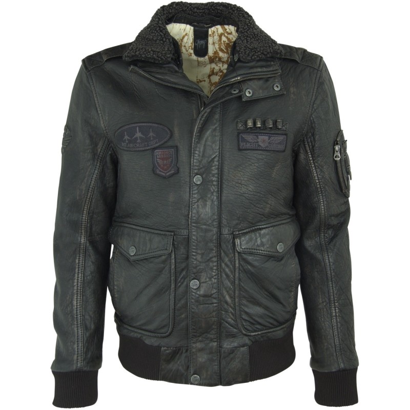 Geaca de Piele Naturala Barbati Gipsy Negru-Bej Cruise 2 W17 NSLAV W – IMBRACAMINTE