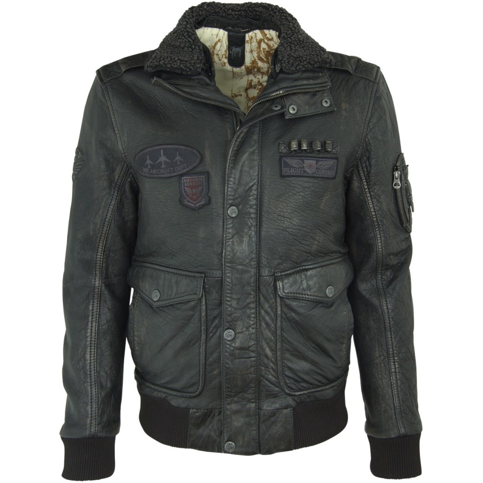 Geaca de Piele Naturala Barbati Gipsy Negru-Bej Cruise 2 W17 NSLAV W – IMBRACAMINTE