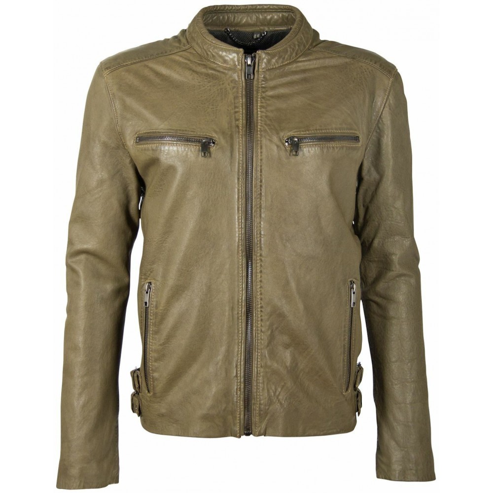 Geaca de Piele Naturala Barbati Gipsy Olive Deschis DMLinx LAOV - readytowear