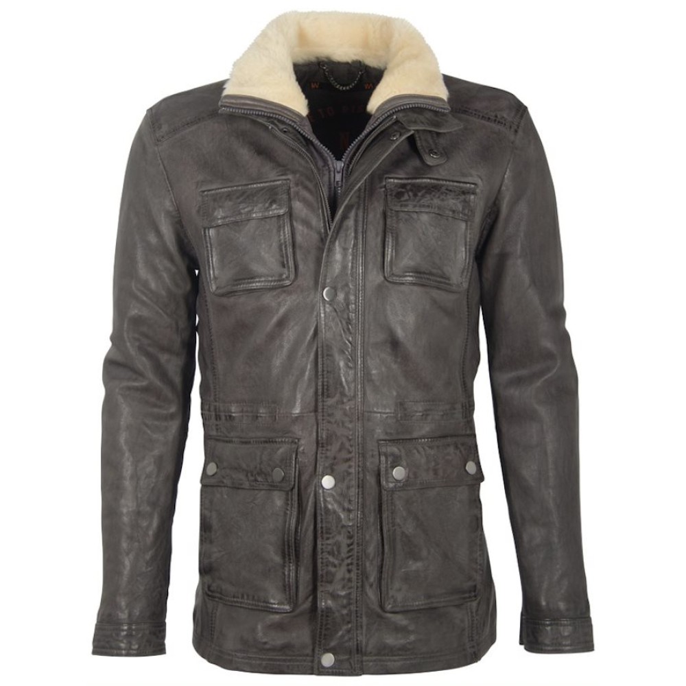 Geaca de Piele Barbati Deercraft Gri Inchis DMRamus LWAWV W geci de piele - readytowear.ro