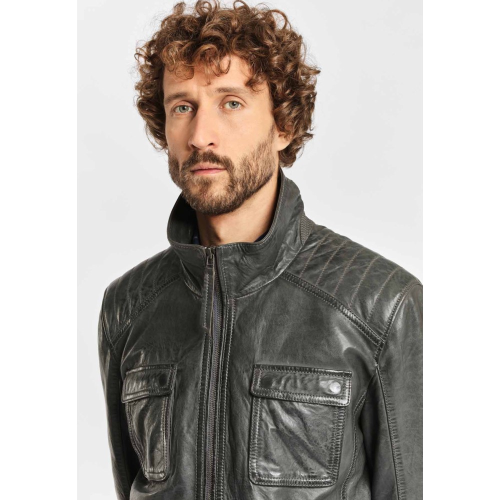 Geaca de Piele Barbati Deercraft Gri Inchis Dawn NSLV geci de piele - readytowear.ro