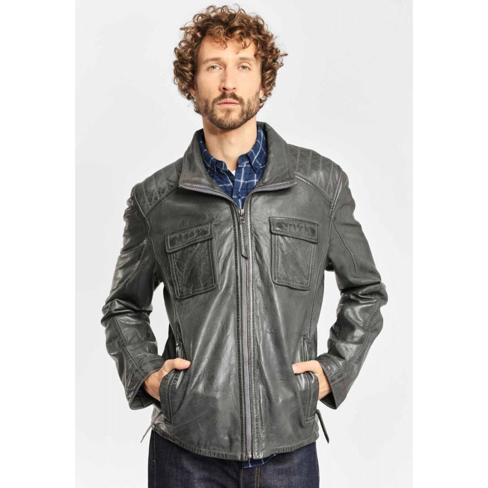 Geaca de Piele Barbati Deercraft Gri Inchis Dawn NSLV geci de piele - readytowear.ro