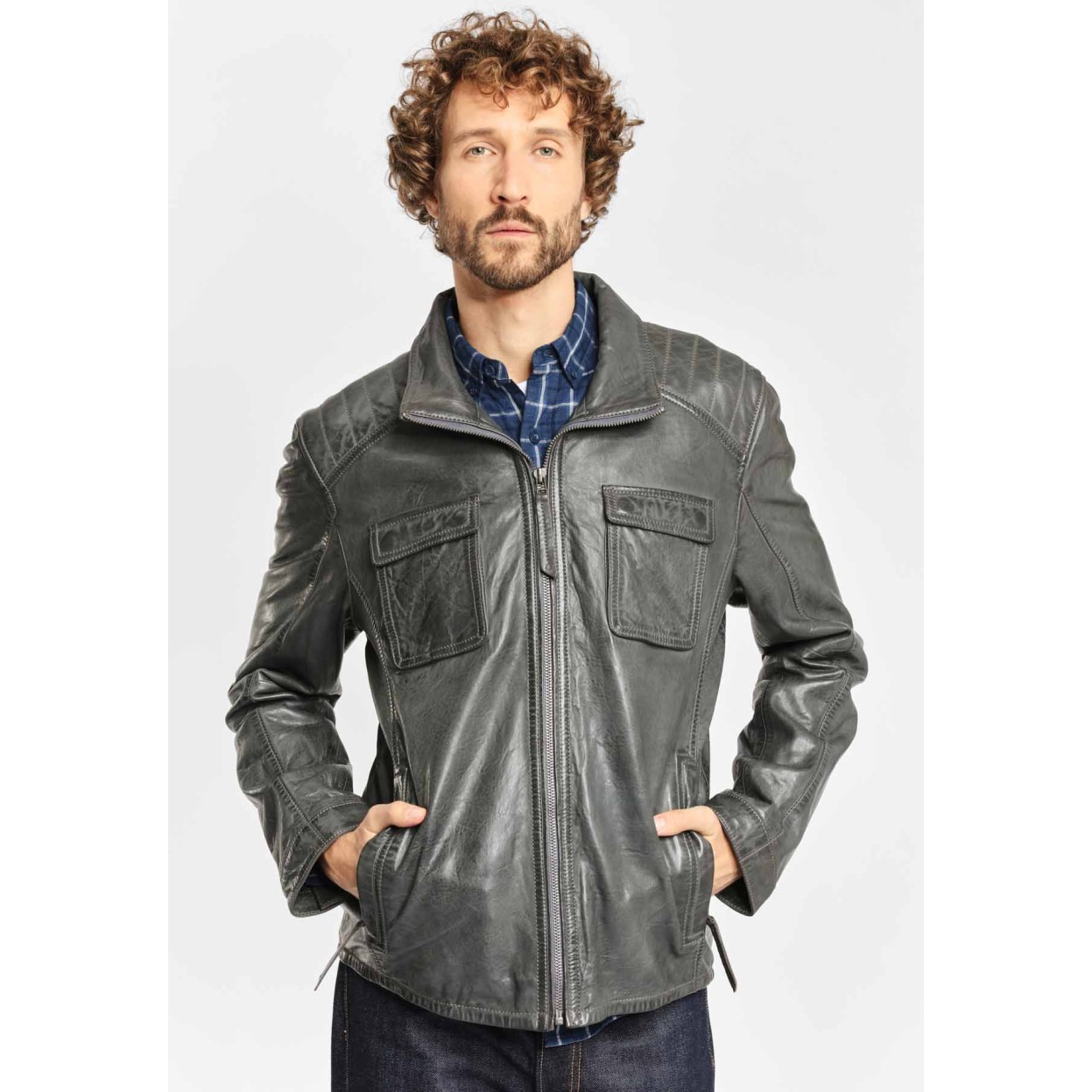 Geaca de Piele Barbati Deercraft Gri Inchis Dawn NSLV – IMBRACAMINTE