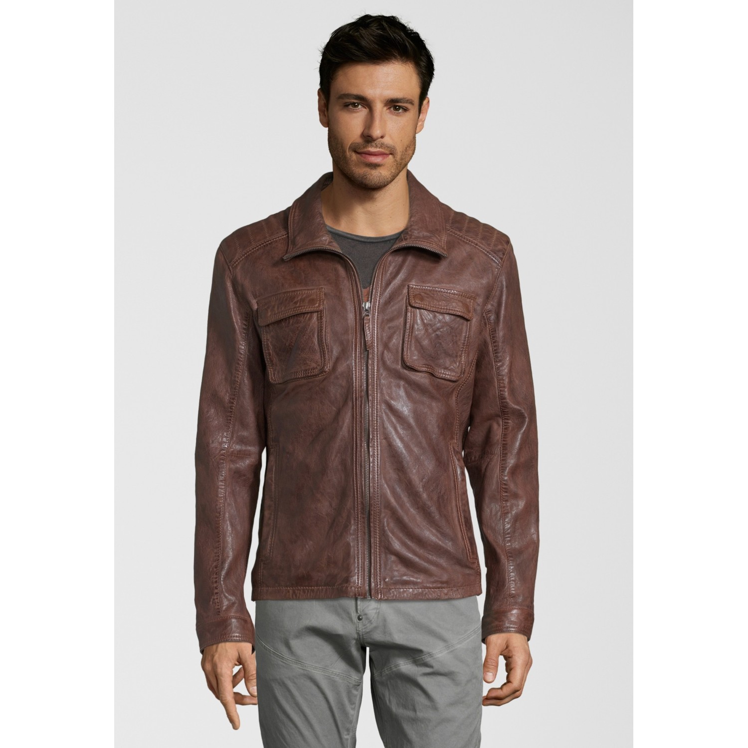 Geaca de Piele Naturala Barbati Gipsy Castanie Dean NSLV – IMBRACAMINTE