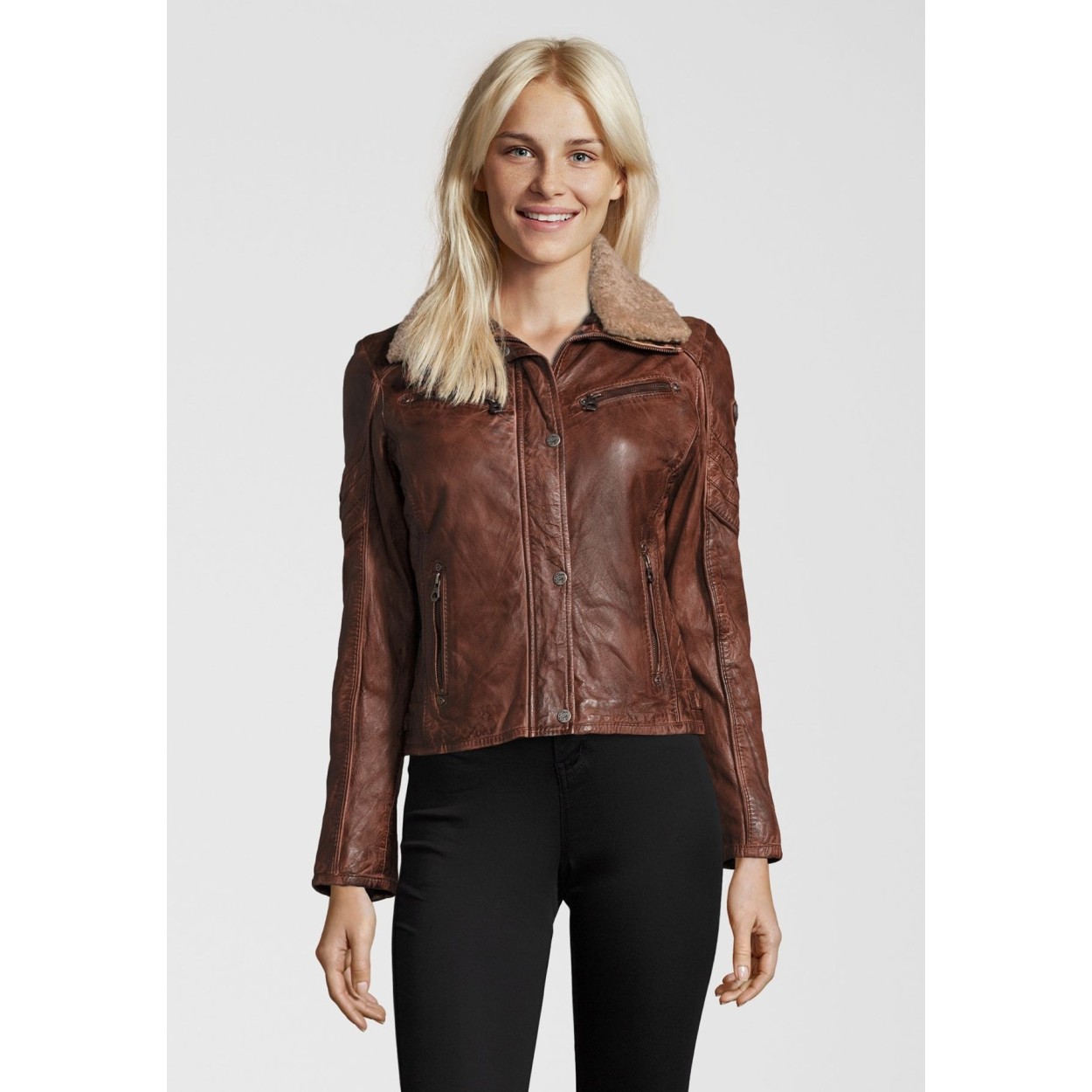 Geaca de Piele Naturala Dama Gipsy Castanie Dibah W18 LANOV W – IMBRACAMINTE