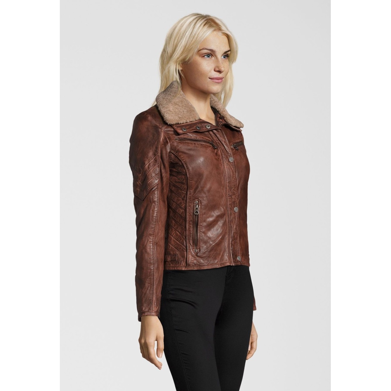 Geaca de Piele Naturala Dama Gipsy Castanie Dibah W18 LANOV W – IMBRACAMINTE