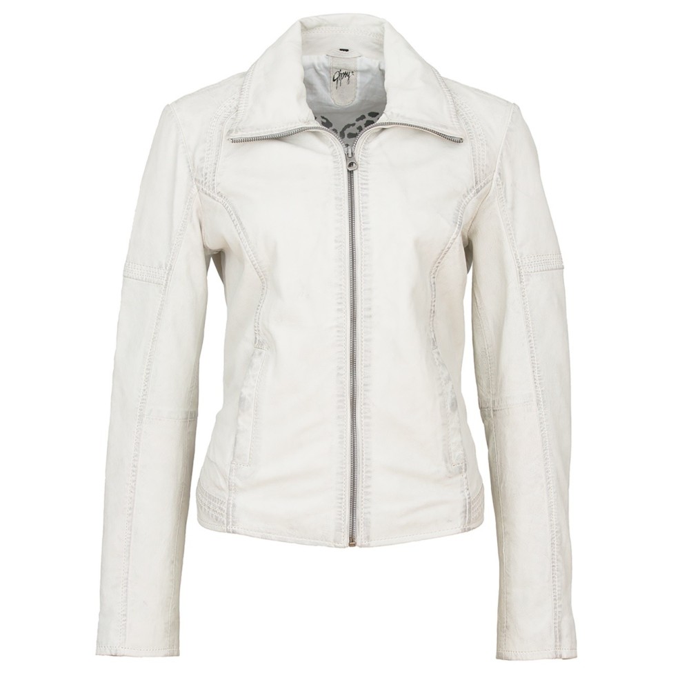 Geaca de Piele Naturala Dama Gipsy Alb murdar Emma LASARV – IMBRACAMINTE