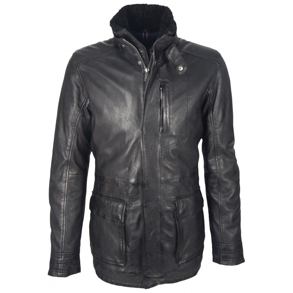 Geaca Lunga de Piele Naturala Barbati Gipsy Neagra Ferry LAANV W Geaca Lunga de Piele Naturala Barbati Gipsy Neagra Ferry LAANV W - readytowear.ro