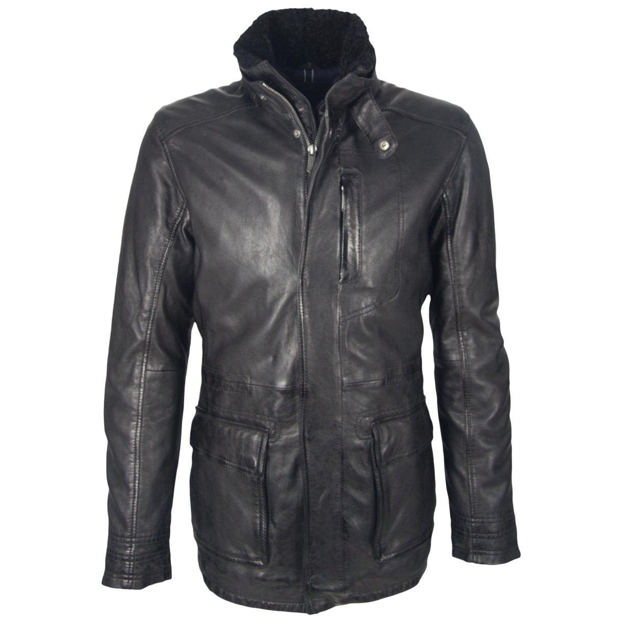 Geaca Lunga de Piele Naturala Barbati Gipsy Neagra Ferry LAANV W – IMBRACAMINTE