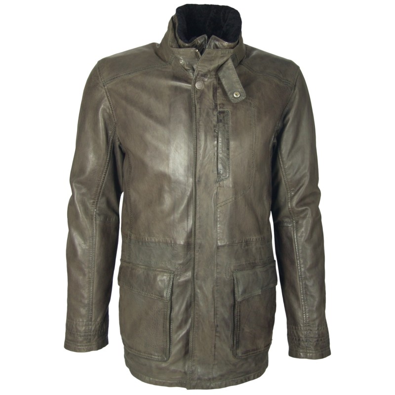 Geaca Lunga de Piele Naturala Barbati Gipsy Olive Ferry LAANV W – IMBRACAMINTE