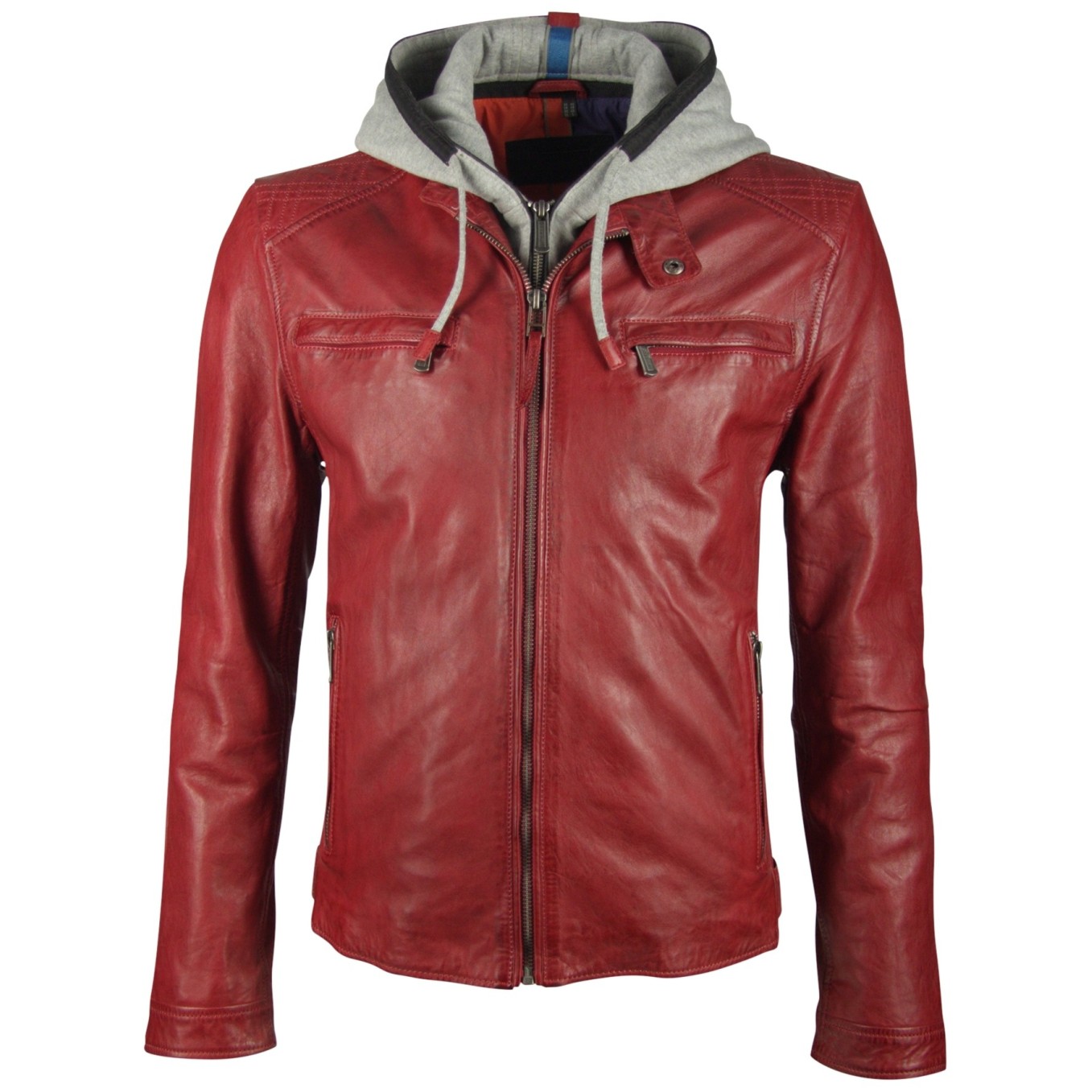 Geaca de Piele Naturala Barbati Gipsy Rosu Inchis Fog 2 NSLVW – IMBRACAMINTE