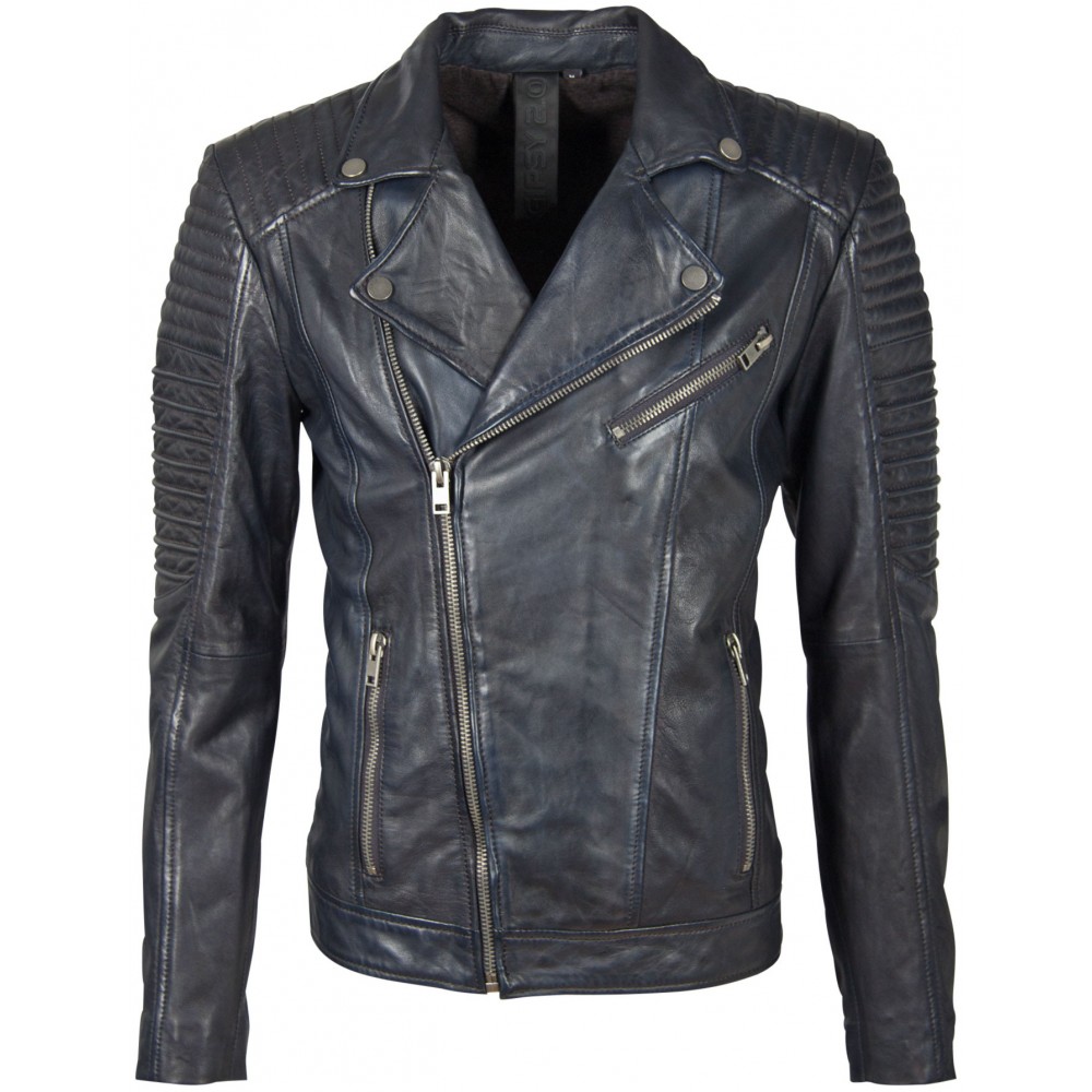 Geaca de Piele Naturala Barbati Gipsy Bleumarin Inchis G2BJordyn SF LAPOV - readytowear