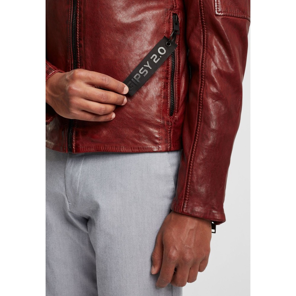 Geaca de Piele Barbati Gipsy Rosu Inchis G2BKrain SF LAMAXV geci de piele - readytowear.ro