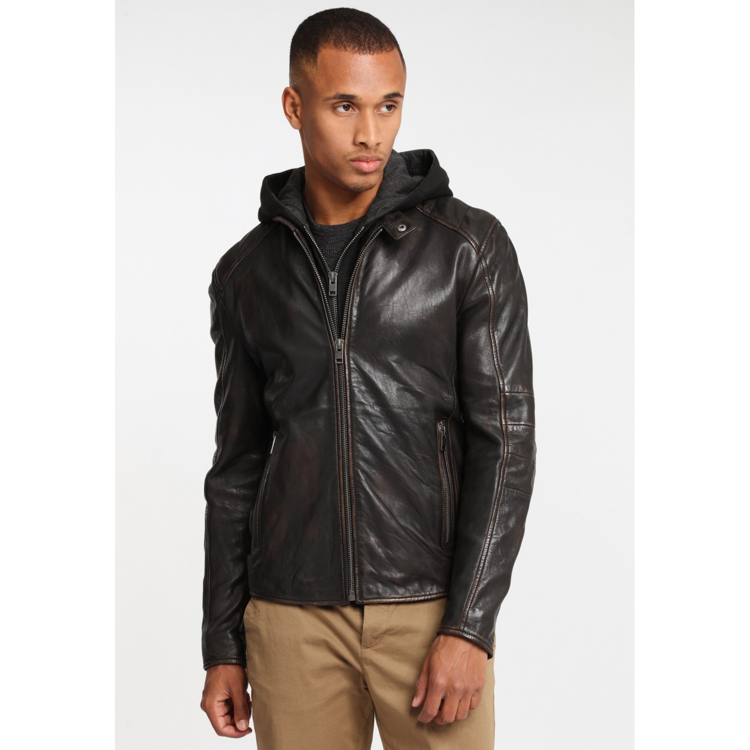 Geaca de Piele Naturala Barbati Gipsy Negru/Maro G2BLews SF LARETV – Black Friday