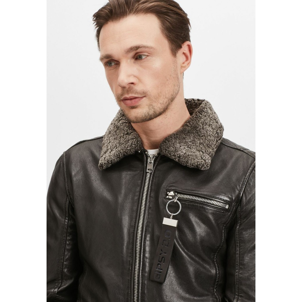 Geaca de Iarna din Piele Barbati Gipsy Neagra G2MFelan – Black Friday