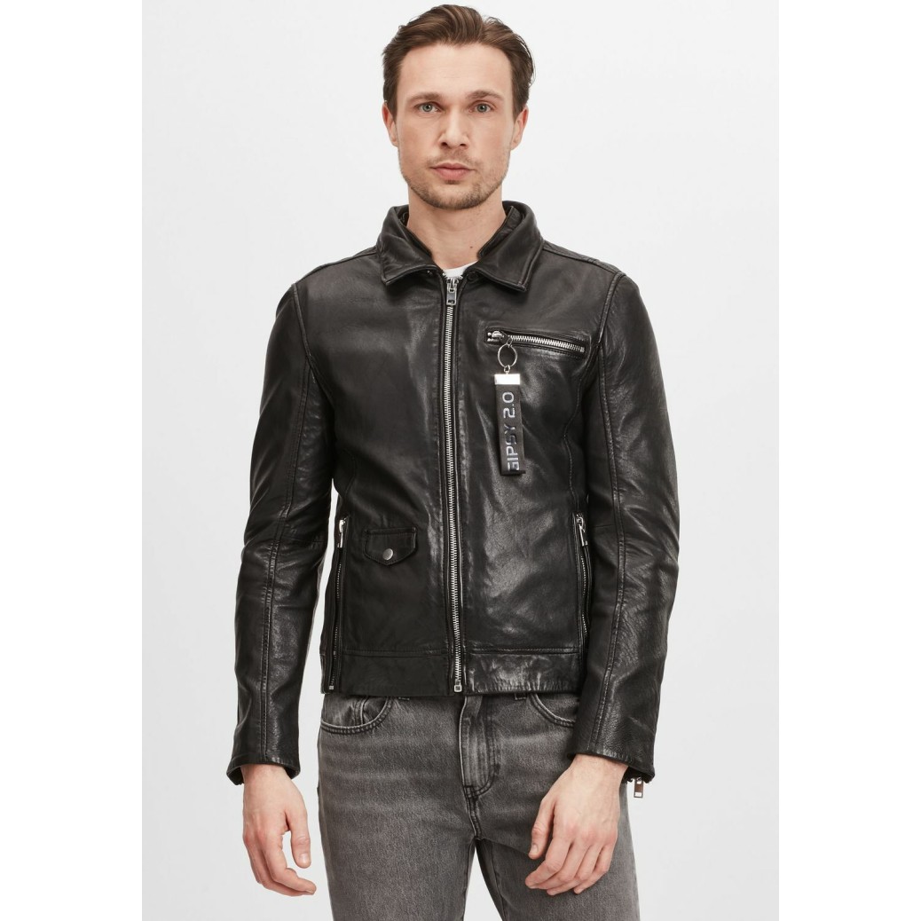 Geaca de Iarna din Piele Barbati Gipsy Neagra G2MFelan – Black Friday