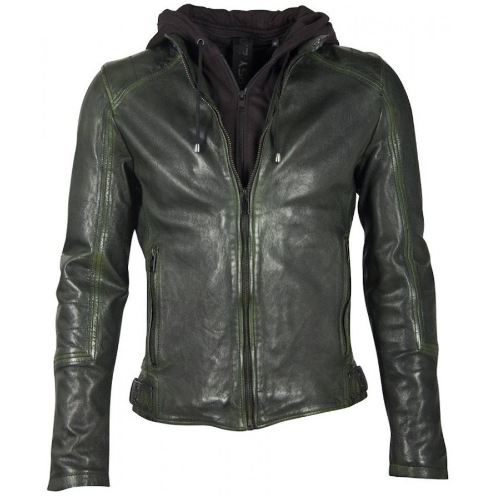 Geaca de Piele Barbati Gipsy Verde Inchis G2MKallan SF LARETV - readytowear.ro