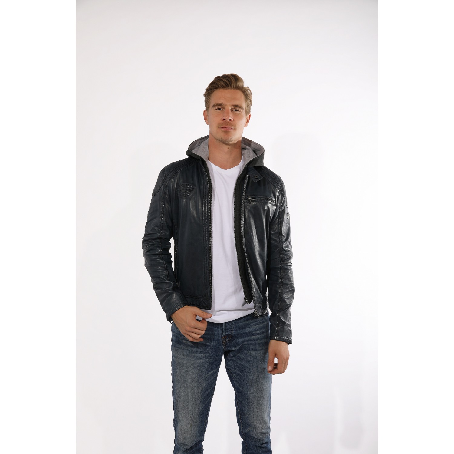 Geaca de Piele Naturala Barbati Gipsy Bleumarin GBArris NSLV – IMBRACAMINTE