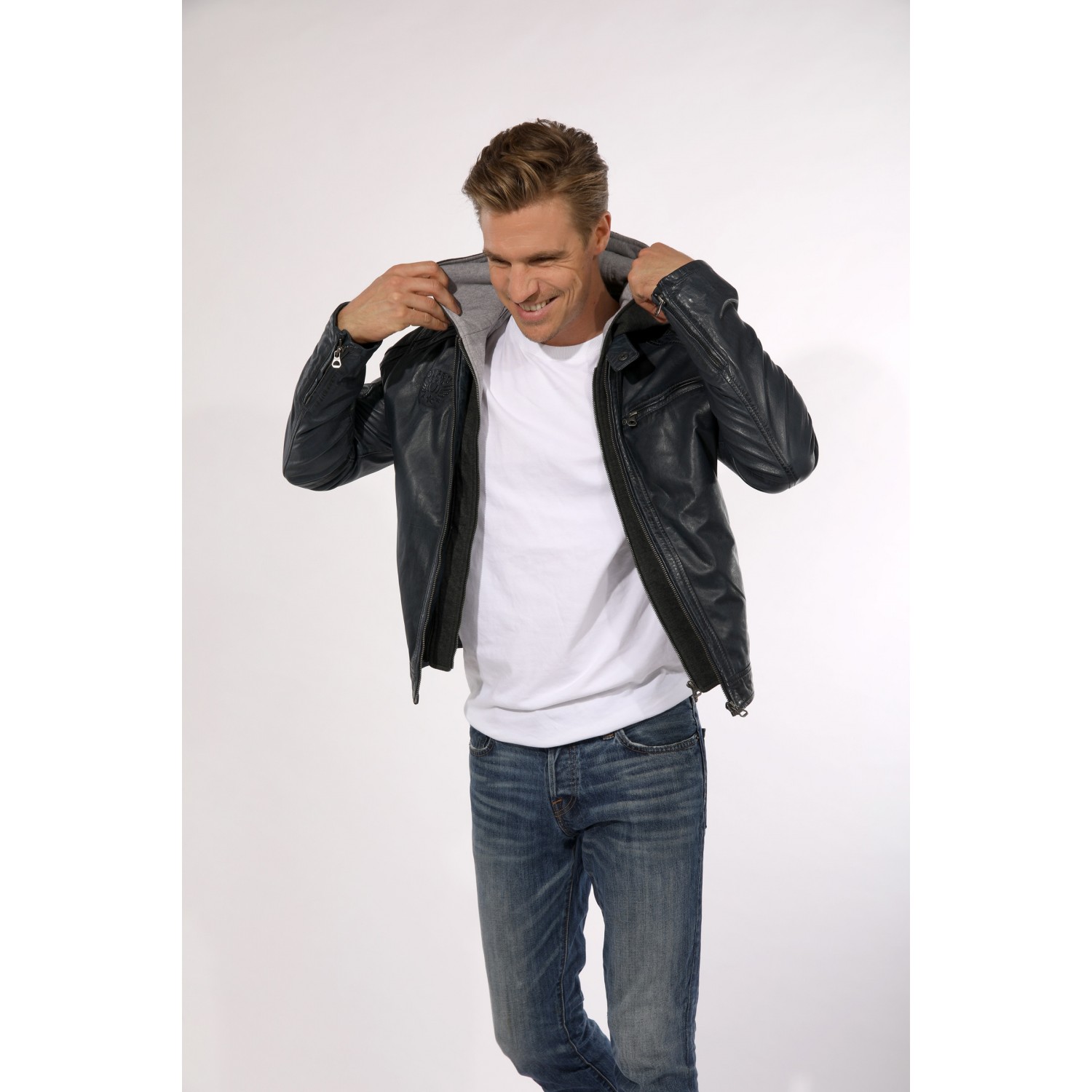 Geaca de Piele Naturala Barbati Gipsy Bleumarin GBArris NSLV – IMBRACAMINTE