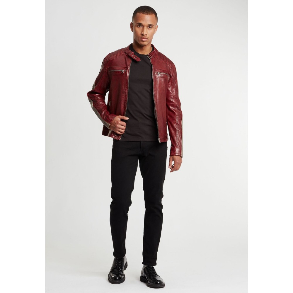 Geaca de Piele Barbati Gipsy Rosu Inchis/Gri GBBrenton LARIV geci de piele - readytowear.ro
