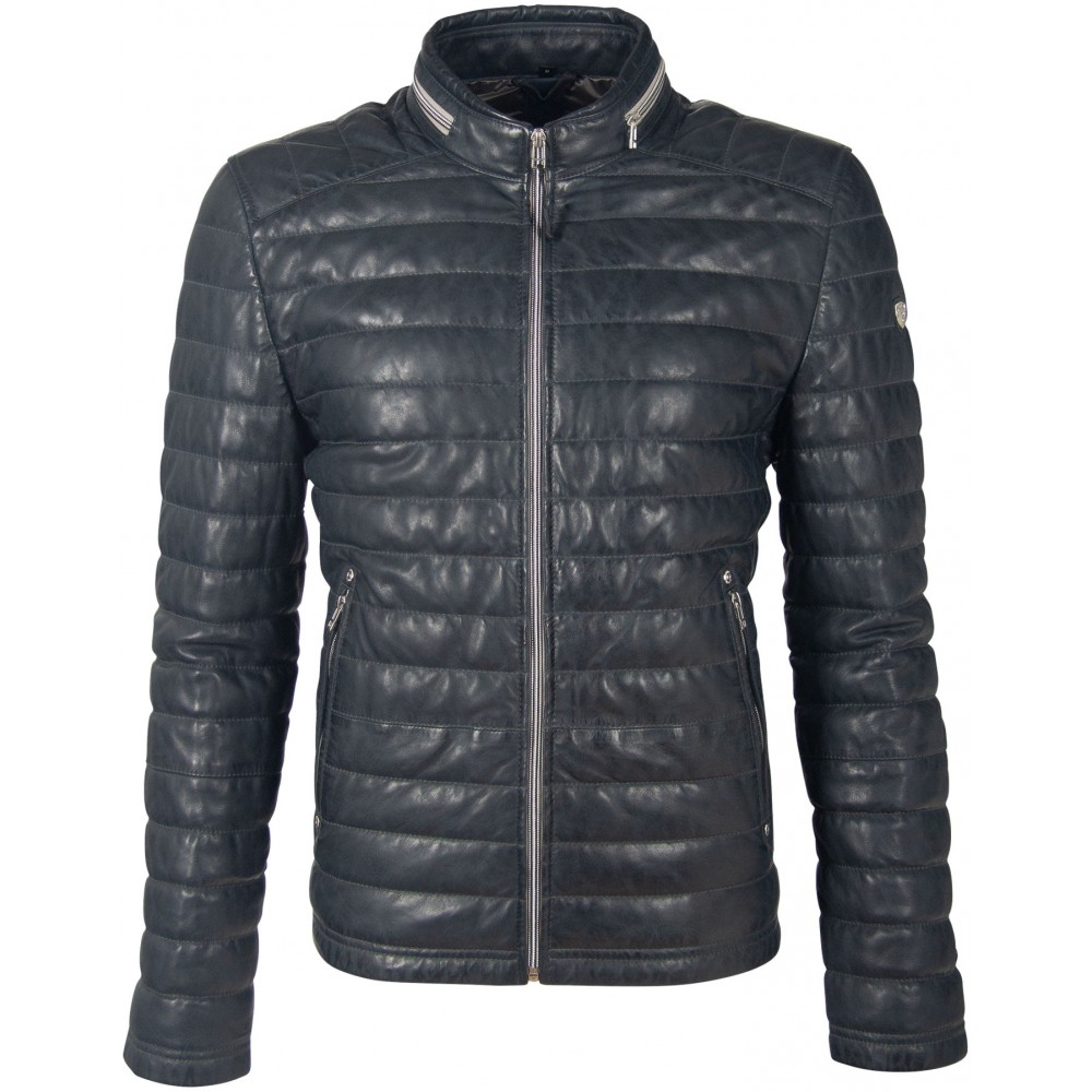 Geaca de Piele Naturala Barbati Gipsy Bleumarin Inchis GBComrie LACEV W - readytowear