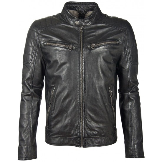 Geaca de Piele Barbati Gipsy Neagra GBDerry Big Sizes