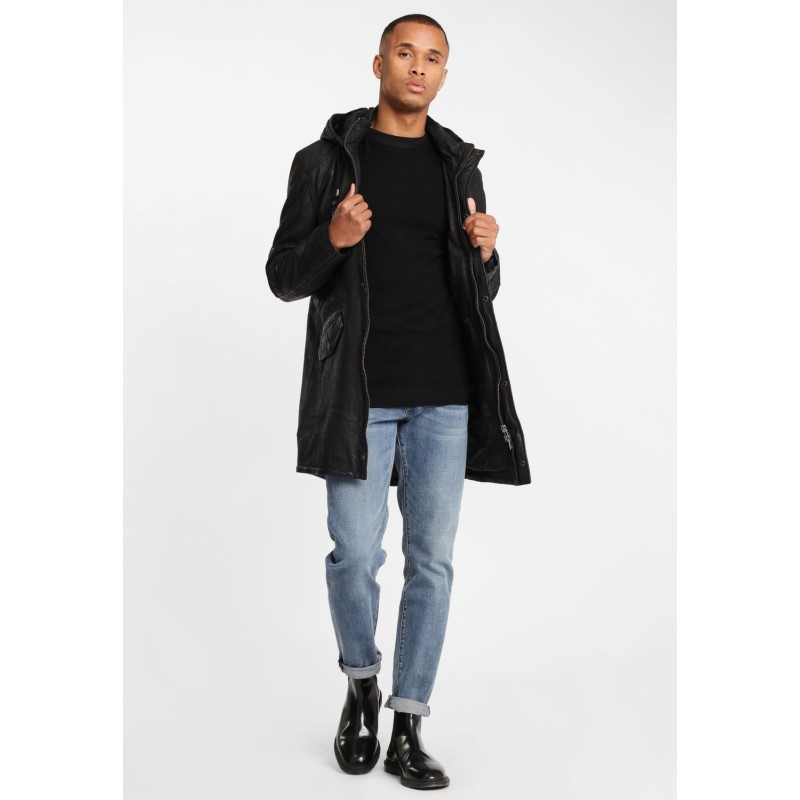 Geaca Lunga de Iarna din Piele Barbati Gipsy Neagra GBEsmond – Black Friday