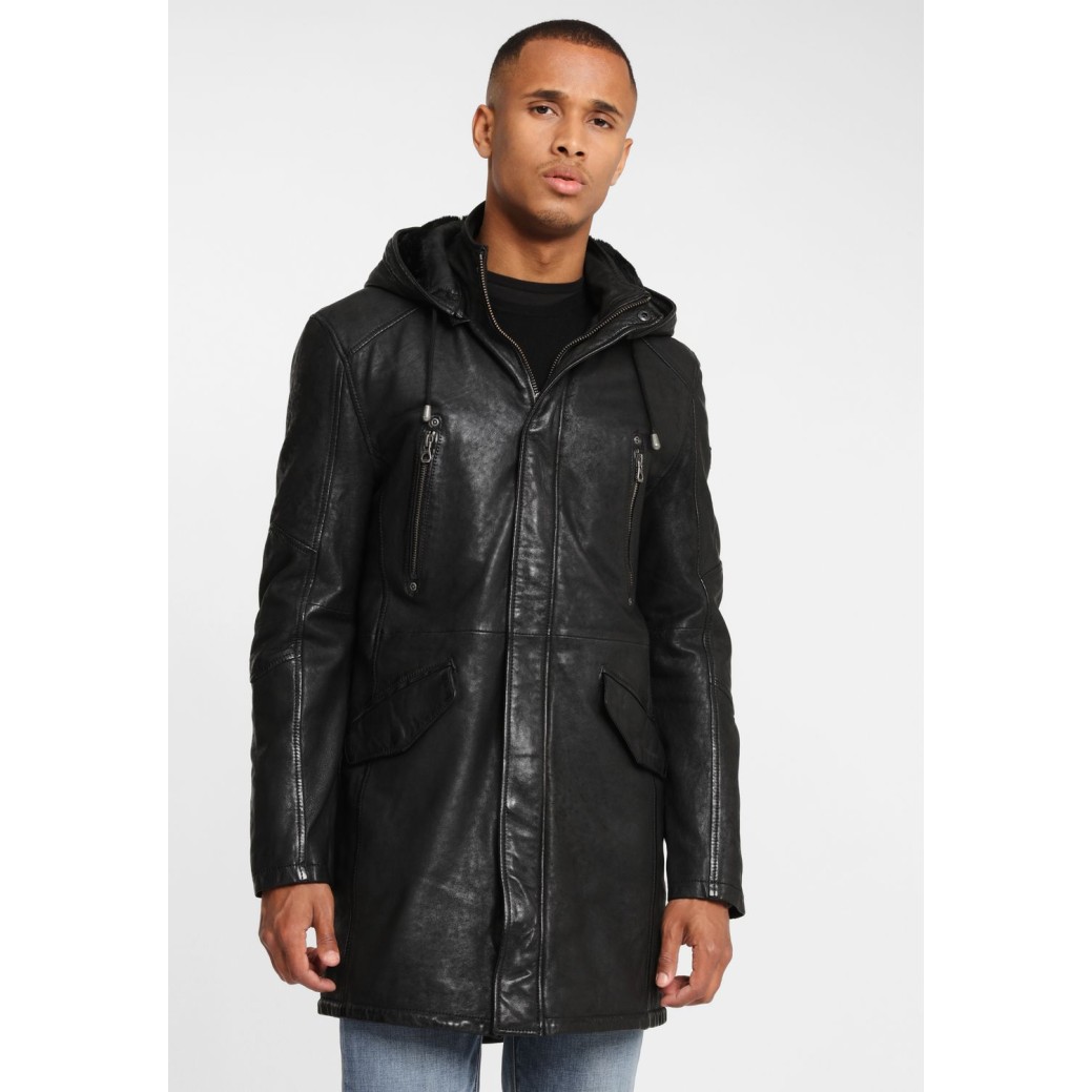 Geaca Lunga de Iarna din Piele Barbati Gipsy Neagra GBEsmond – Black Friday