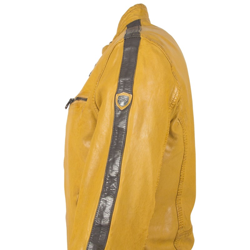 Geaca de Piele Naturala Barbati Gipsy Galbena GBFlori LAROV – IMBRACAMINTE