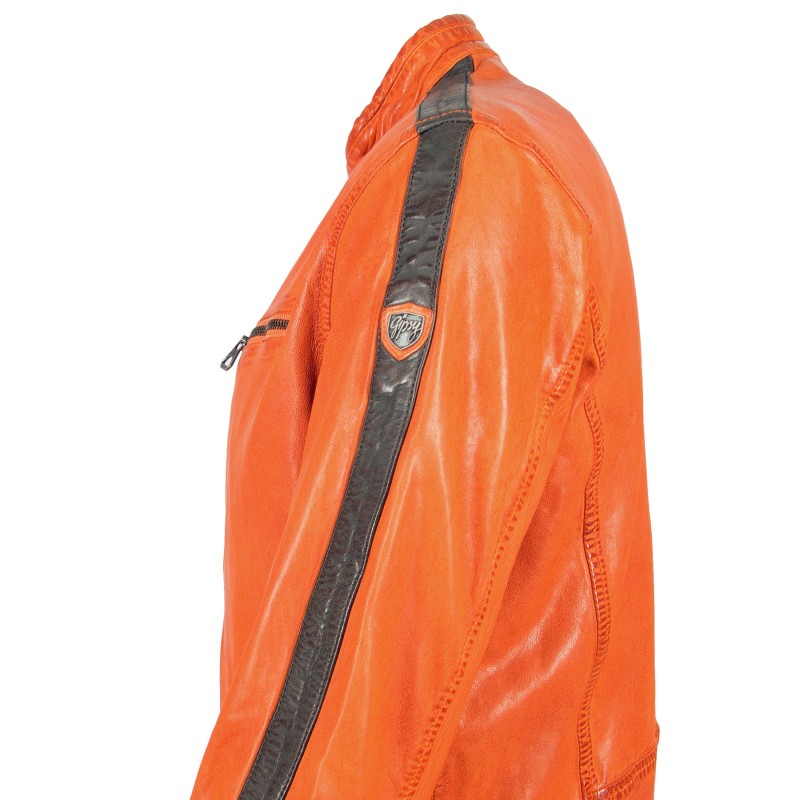 Geaca de Piele Naturala Barbati Gipsy Portocalie GBFlori LAROV – IMBRACAMINTE