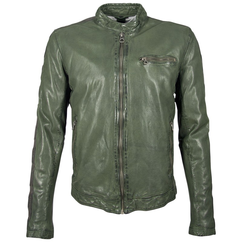 Geaca de Piele Naturala Barbati Gipsy Verde GBFlori LAROV – IMBRACAMINTE