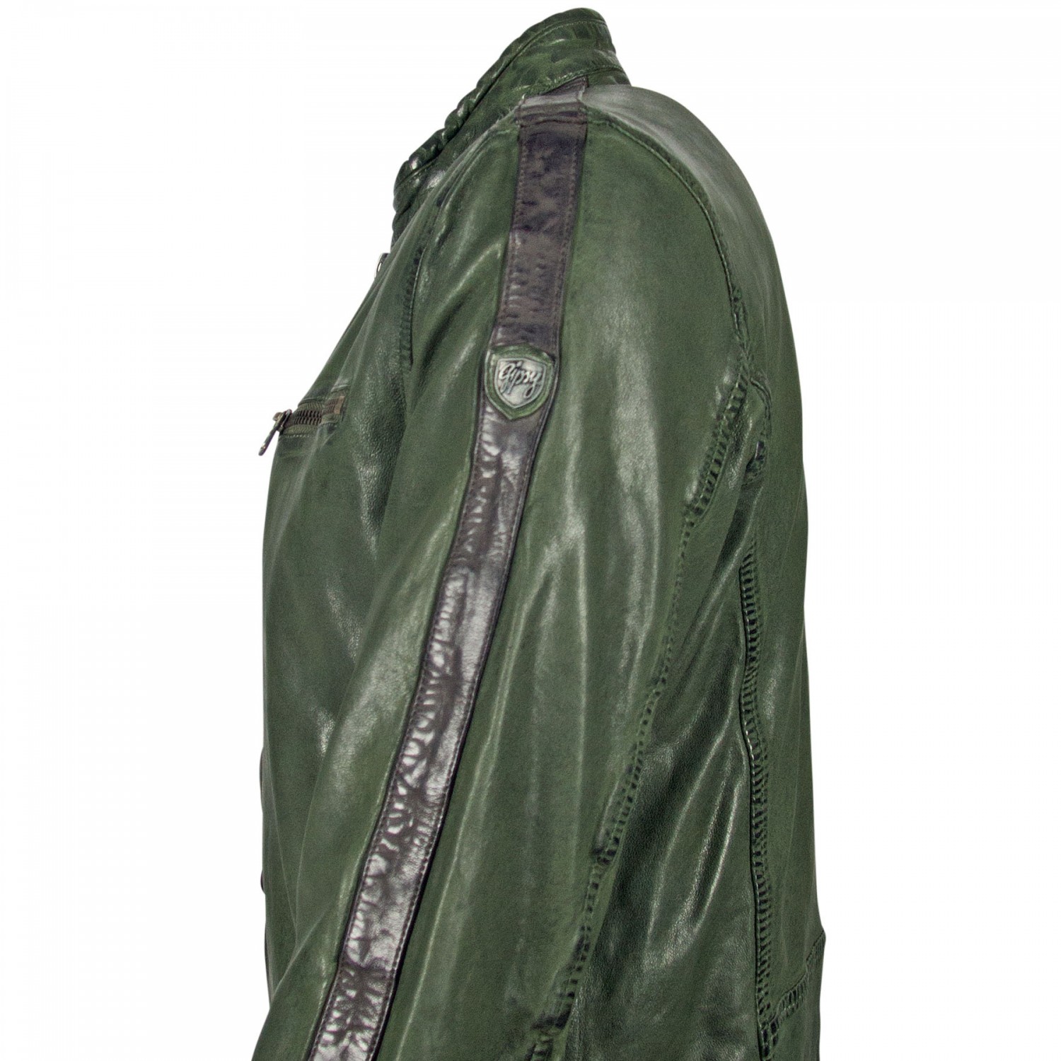 Geaca de Piele Naturala Barbati Gipsy Verde GBFlori LAROV – IMBRACAMINTE