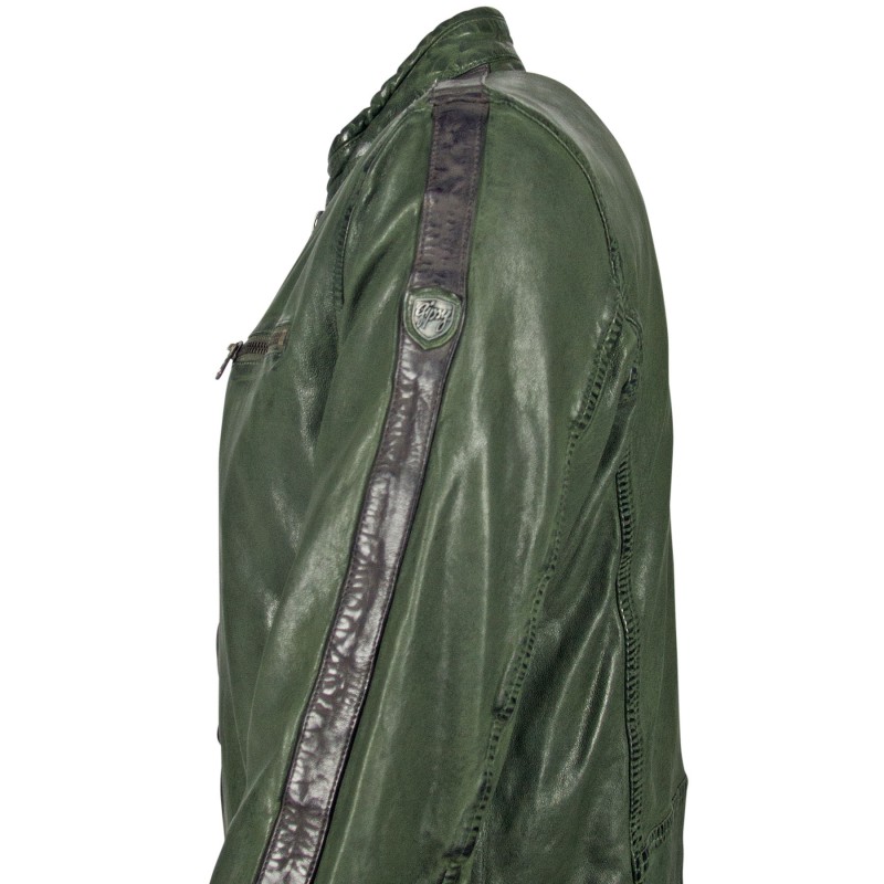 Geaca de Piele Naturala Barbati Gipsy Verde GBFlori LAROV – IMBRACAMINTE