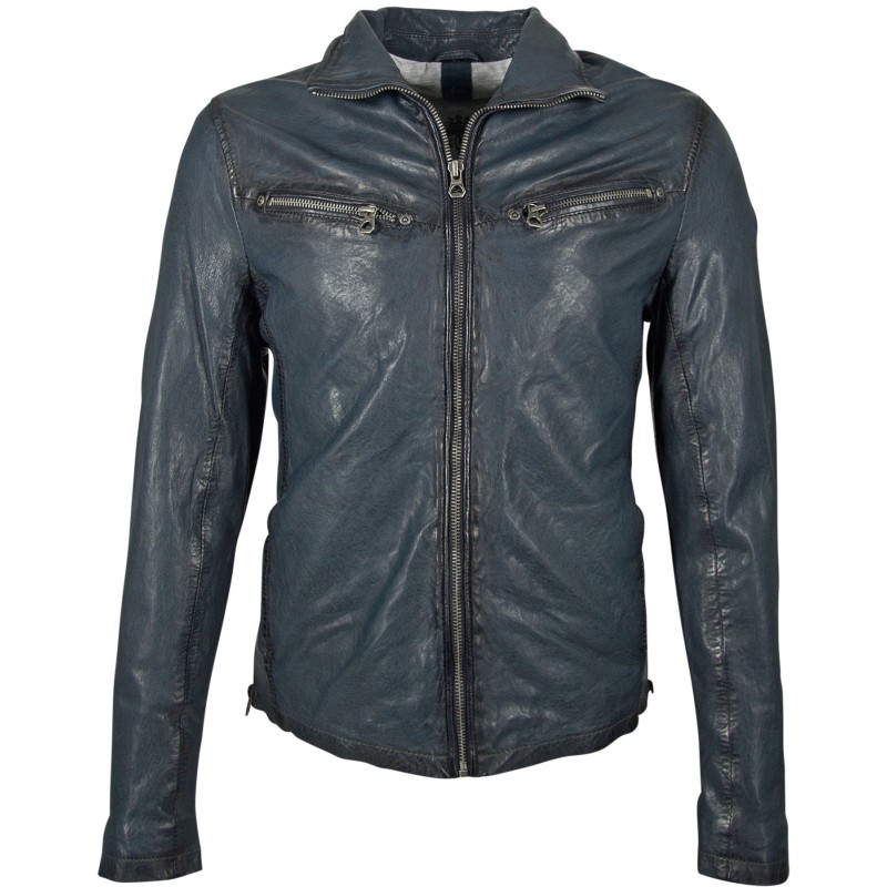 Geaca de Piele Naturala Barbati Gipsy Bleumarin GBGaines SF LAJORV – Black Friday