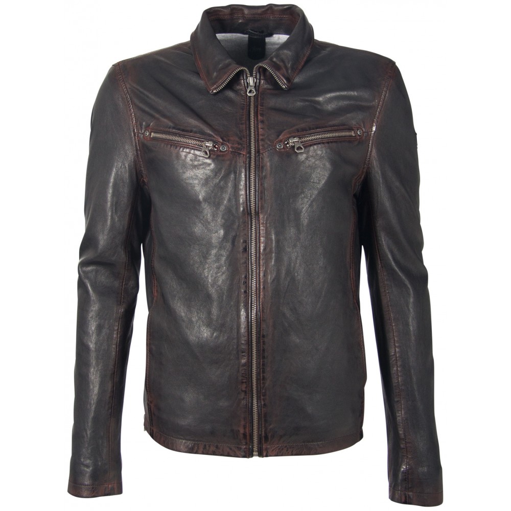 Geaca de Piele Naturala Barbati Gipsy Negru/Visiniu GBGaines SF LAJORV Geaca de Piele Naturala Barbati Gipsy Negru/Visiniu GBGaines SF LAJORV - readytowear.ro